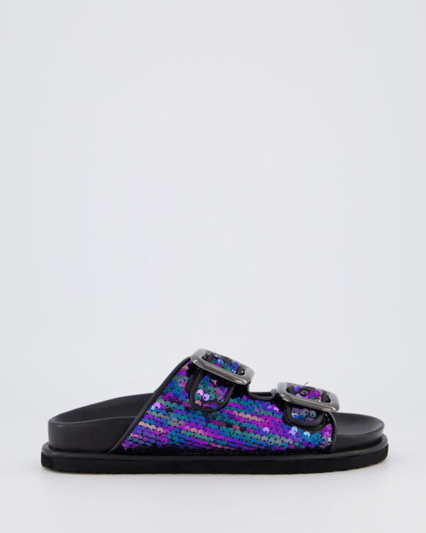 Dames Buckle Pantoffels Zwart/Rainbow