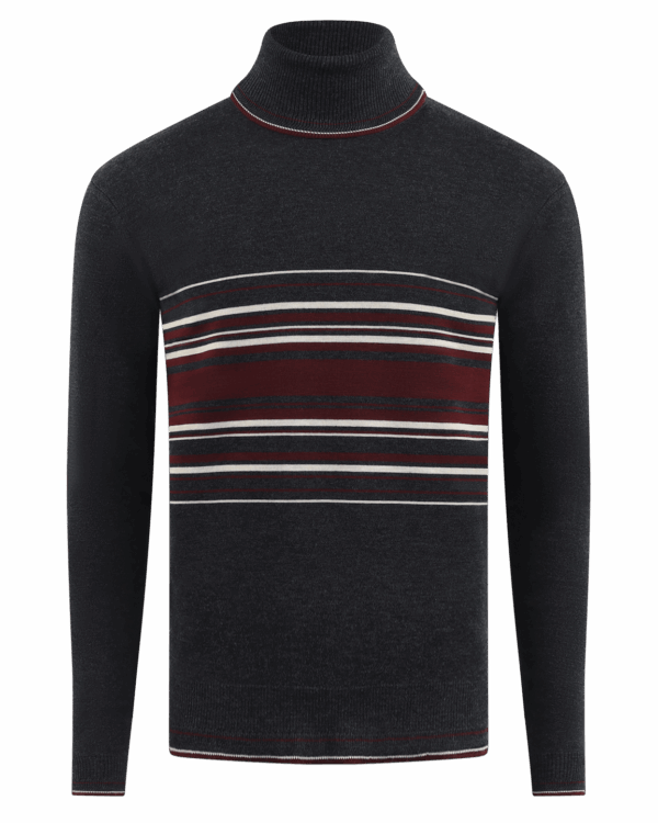 Heren Wollen Turtle Neck Zwart/Rood