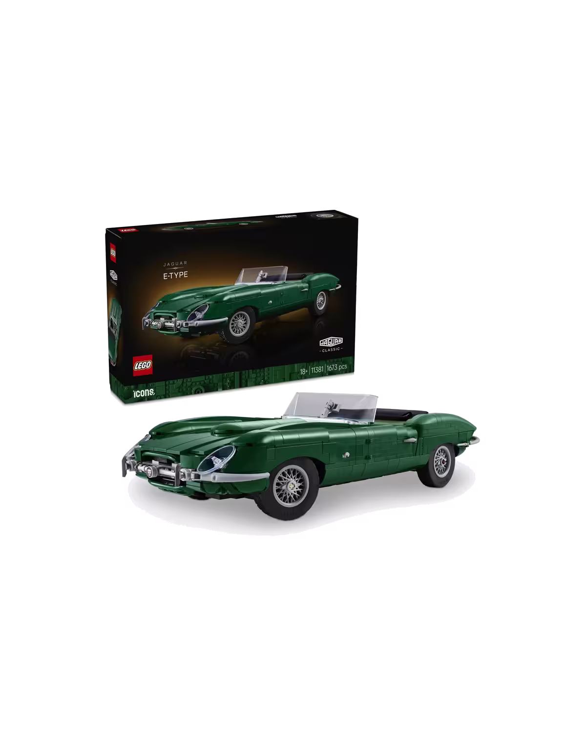 LEGO Icons 11381 Jaguar E-Type Classic Sports Car Set for Adults studio view 1